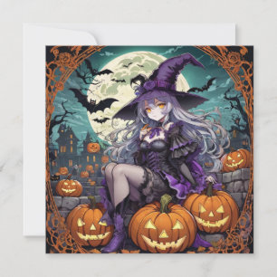 Halloween Anime Girl lila Feiertagskarte