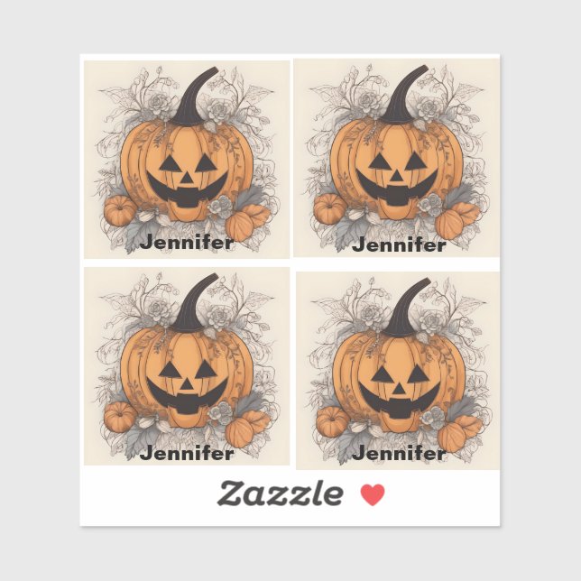 Halloween Anpassbarer Kürbis. Jack-O-Lantern Aufkleber (Blatt)