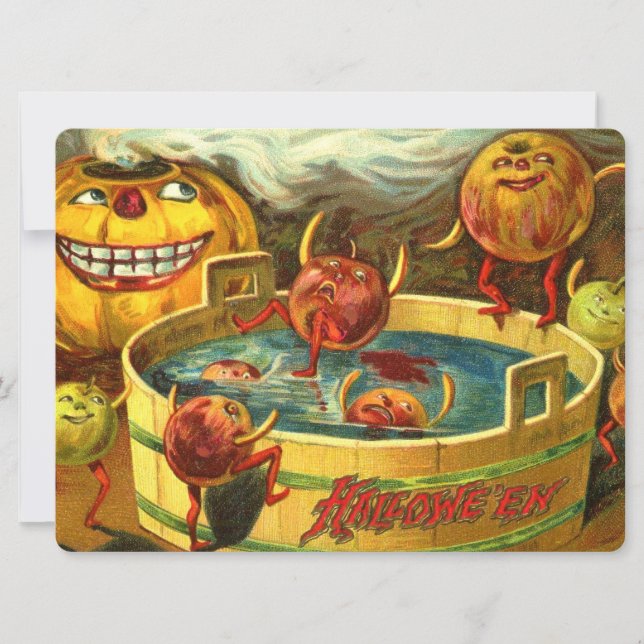 Halloween Apple Bobbing Karte (Vorderseite)