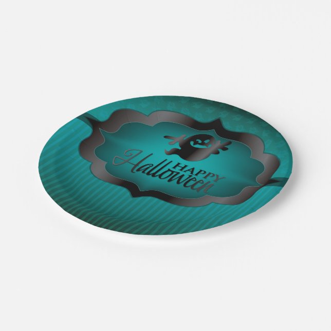 Halloween aquamarin Ghost Pappteller (Schrägansicht)