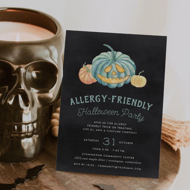Halloween Aquamarin Pumpkin Allergy Friendly Party Einladung (Von Creator hochgeladen)