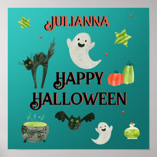 Halloween Aquamarin und grün Poster (Vorne)