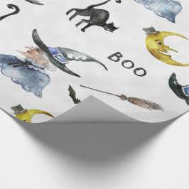 Halloween - Aquarell-Hexe - Katze - Mond Geschenkpapier