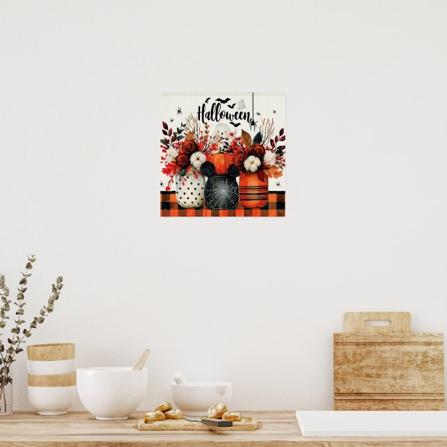 Halloween-Arrangement mit Kürbissen Poster (Küche)