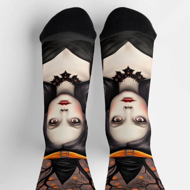 Halloween Art Hexenportrait Socks Socken (Oben)