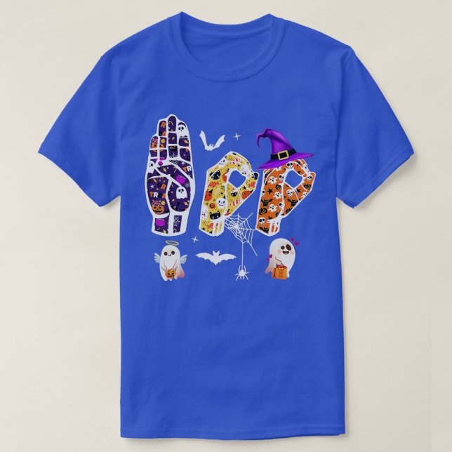 Halloween ASL, Hand Sign Language Boo Ghost Deaf P T-Shirt (Design vorne)