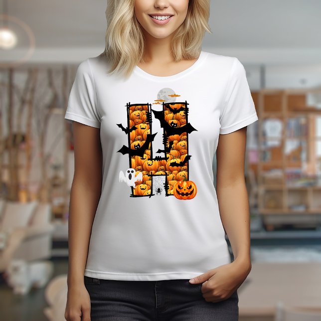 Halloween-ästhetischer Buchstabe H T - Shirt (Halloween aesthetic doodle letter H design)