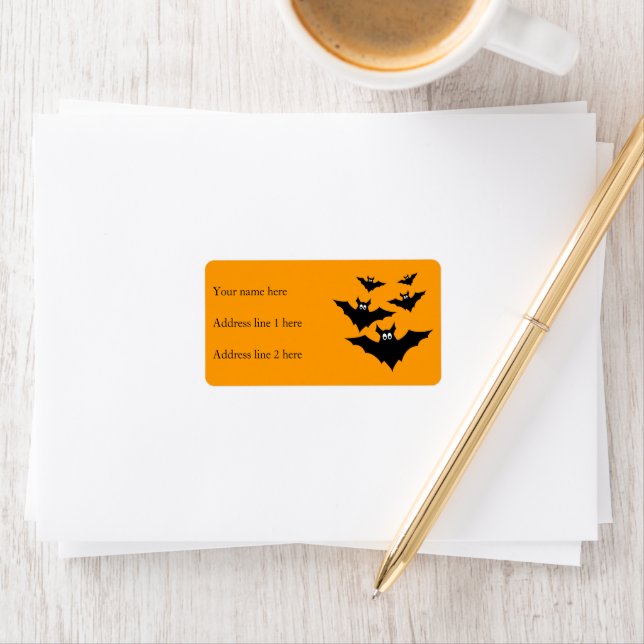 Halloween auf Orange coole niedliche Schwarze Fled Adressaufkleber (Insitu)