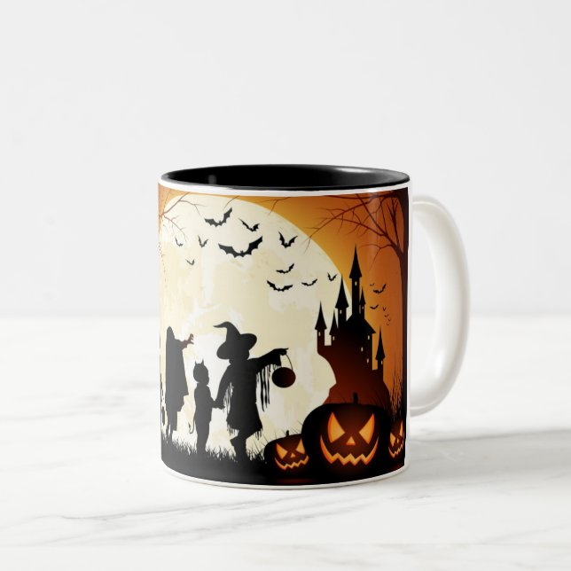 Halloween auf Türen TASSEN-Hexe Zweifarbige Tasse (VorderseiteRechts)