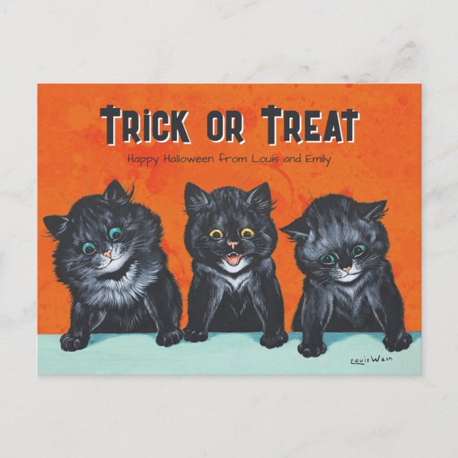 Halloween Aufgeregte schwarze Katzen Louis Wain CC Postkarte (Vorderseite)
