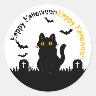 Halloween-Aufkleber mit schwarzer Katze Runder Aufkleber