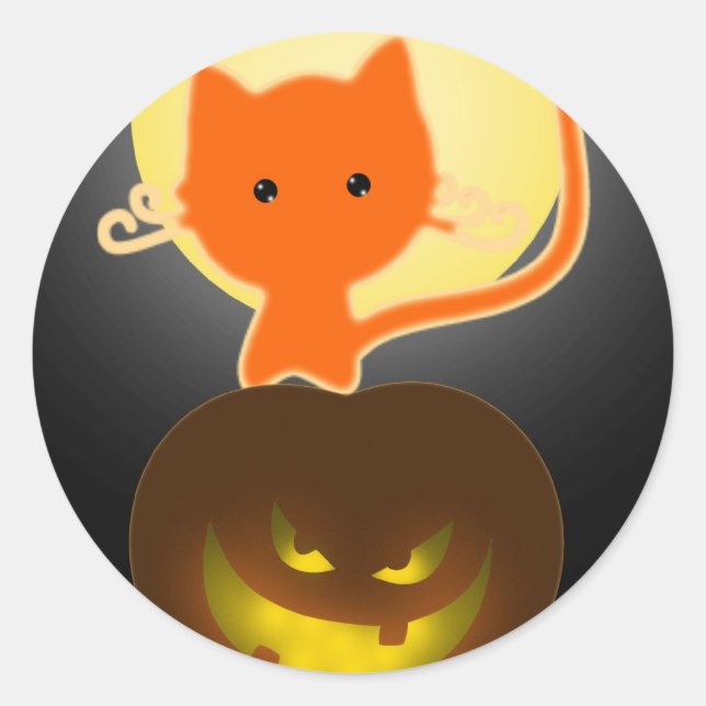 Halloween-Aufkleber Orange Kitty Runder Aufkleber (Vorderseite)