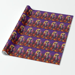 Halloween Australian Shepherd Hund Kürbisse Grusel Geschenkpapier