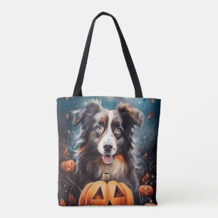 Halloween Australian Shepherd mit Kürbissen Grusel