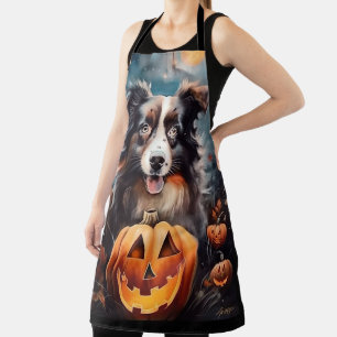 Halloween Australian Shepherd mit Kürbissen Grusel Schürze