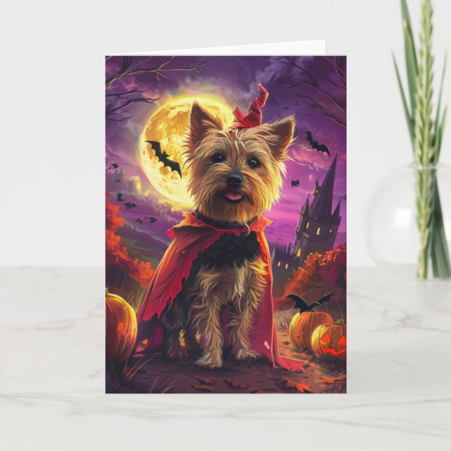 Halloween Australian Terrier Dog Pumpkins Beängsti Karte (Vorderseite)