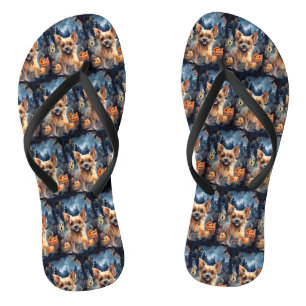 Halloween Australian Terrier mit Kürbissen Gruseli Flip Flops