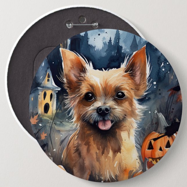 Halloween Australian Terrier with Pumpkins Beängst Button (Vorne & Hinten)