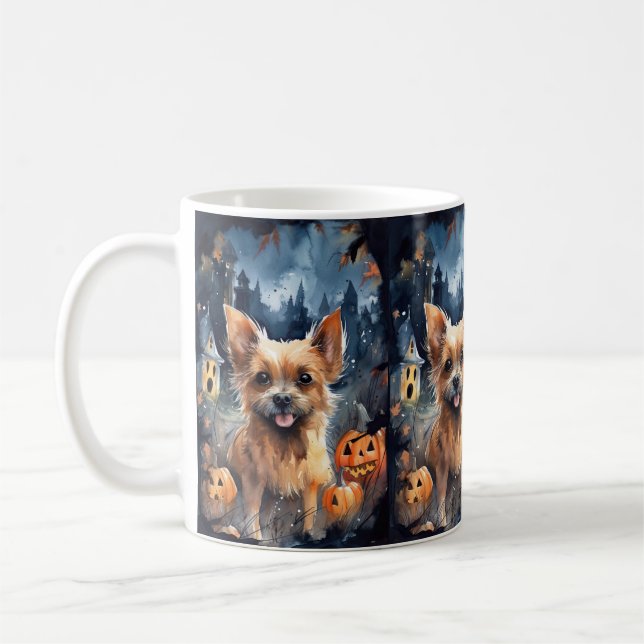 Halloween Australian Terrier with Pumpkins Beängst Kaffeetasse (Links)