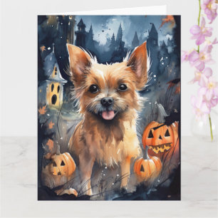 Halloween Australian Terrier with Pumpkins Beängst Karte