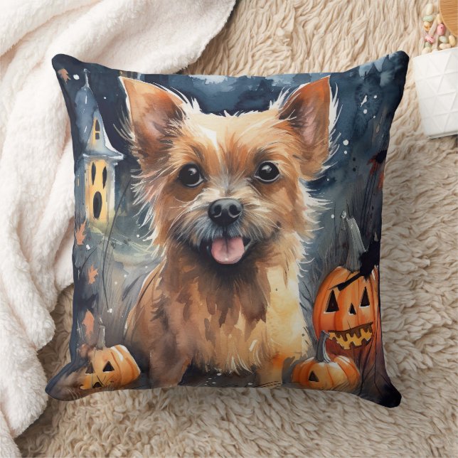 Halloween Australian Terrier with Pumpkins Beängst Kissen (Decke)