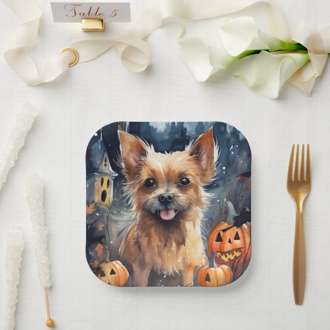 Halloween Australian Terrier with Pumpkins Beängst Pappteller (Hochzeit)