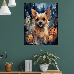 Halloween Australian Terrier with Pumpkins Beängst Poster