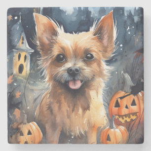 Halloween Australian Terrier with Pumpkins Beängst Steinuntersetzer