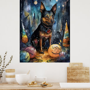 Halloween Australische Kelpie mit Pumpkins Beängst Poster