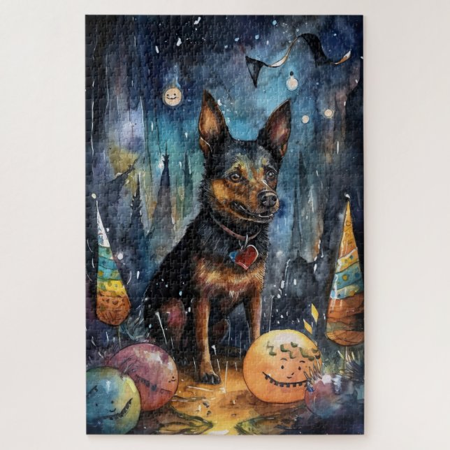 Halloween Australische Kelpie mit Pumpkins Beängst Puzzle (Vertikal)