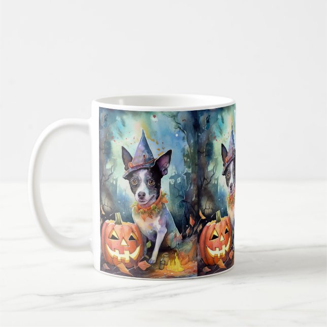 Halloween Australische Rinder mit Pumpkins Beängst Kaffeetasse (Links)