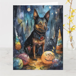Halloween Australischer Kelpie mit Kürbissen Gruse Karte