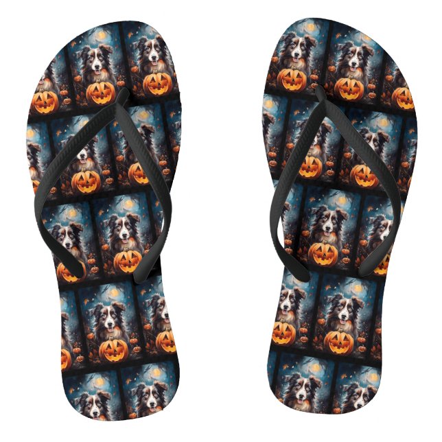 Halloween Australischer Schäferhund mit Pumpkins B Flip Flops (Fußbett)