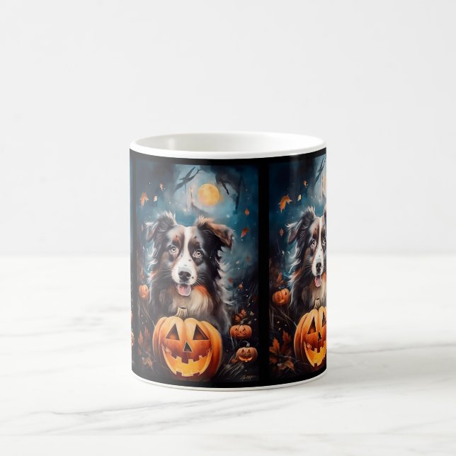 Halloween Australischer Schäferhund mit Pumpkins B Kaffeetasse (Mittel)