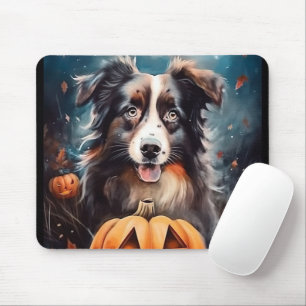 Halloween Australischer Schäferhund mit Pumpkins B Mousepad