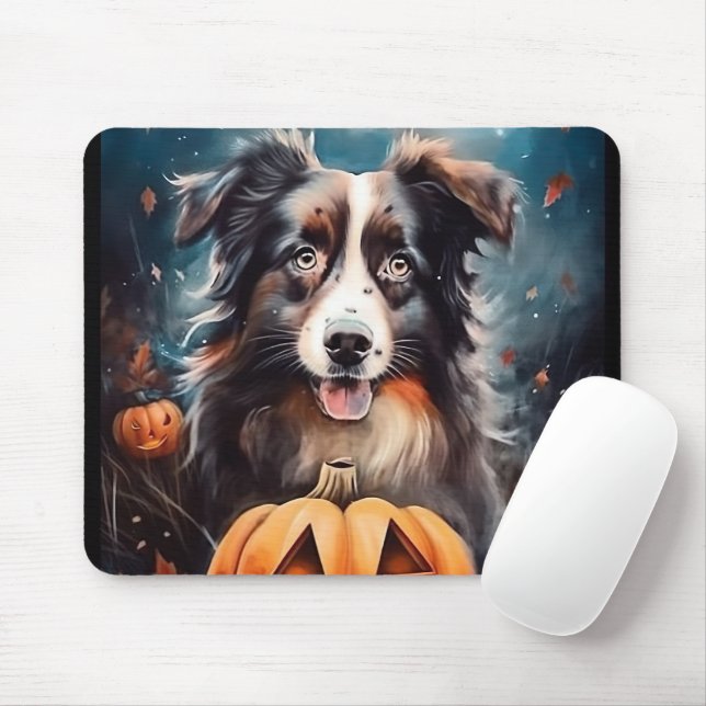 Halloween Australischer Schäferhund mit Pumpkins B Mousepad (Mit Mouse)