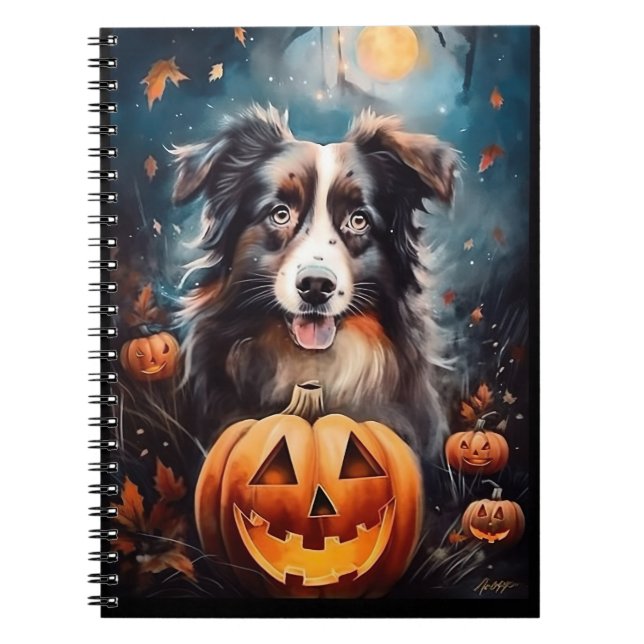 Halloween Australischer Schäferhund mit Pumpkins B Notizblock (Vorderseite)