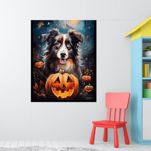 Halloween Australischer Schäferhund mit Pumpkins B Poster