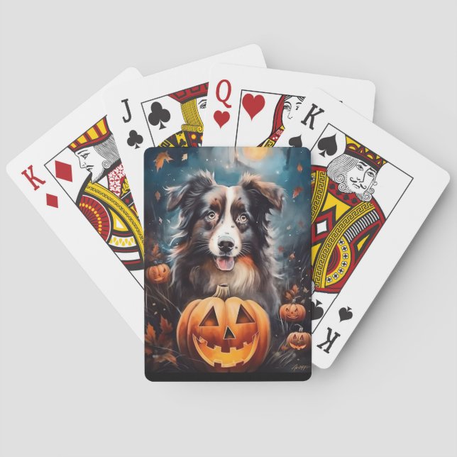 Halloween Australischer Schäferhund mit Pumpkins B Spielkarten (Rückseite)