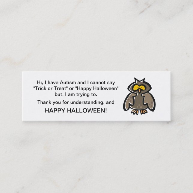 Halloween Autismus Trick oder Treat Cards Owl Mini Visitenkarte (Vorderseite)