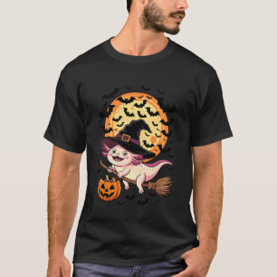 Halloween Axolotl Hexenhut und Besen Kürbis Süßigk T-Shirt