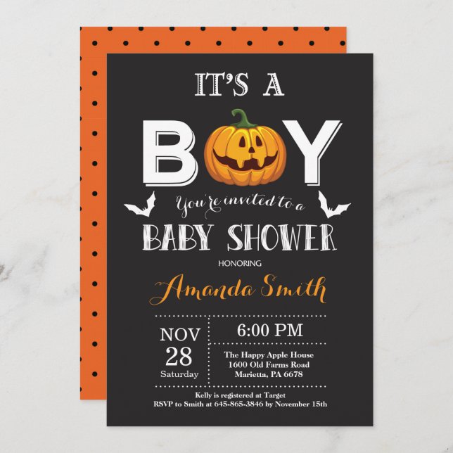 Halloween Baby Boy Shower Einladung (Vorne/Hinten)