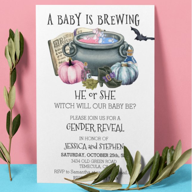 Halloween Baby Brewing Witch Gender Reveal Einladung (Von Creator hochgeladen)