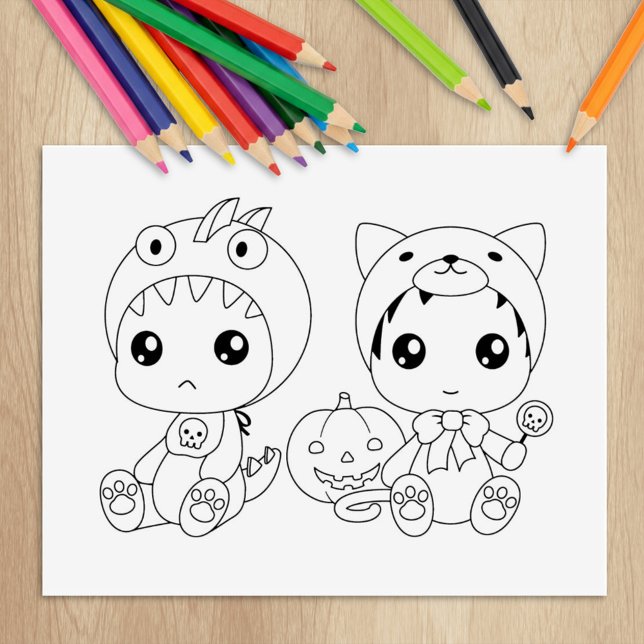 Halloween Baby Cat Dragon Costume Coloring Page Gummistempel (Von Creator hochgeladen)