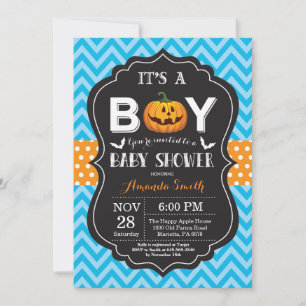 Halloween Baby Dusche Einladung Blau Zickzack