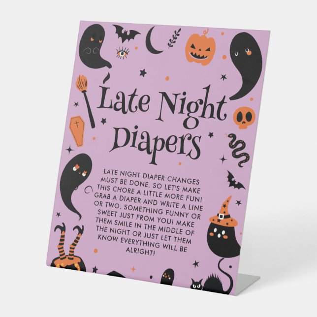 Halloween Baby Dusche Spate Night Diapers Game Sockelschild (Vorderseite)