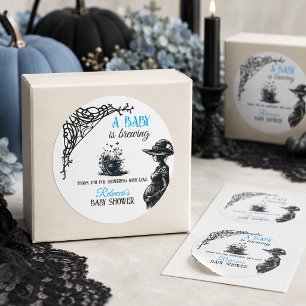 Halloween Baby is Brewing Blue Boy Babyparty Runder Aufkleber