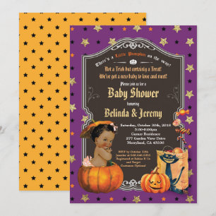 Halloween-Baby-Mädchen-Party kleiner Kürbis lila Einladung