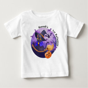 Halloween Baby Niedlich Cat Hexe Personalisierter  Baby T-shirt