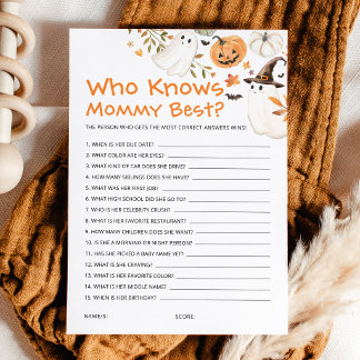 Halloween-Baby-Party Wer kennt Mama am besten Kart Hinweiskarte